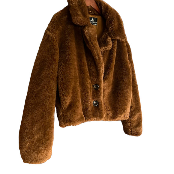 Free People Faux Fur Oversized Jacket Size Medium Brown - Picture 2 of 13
